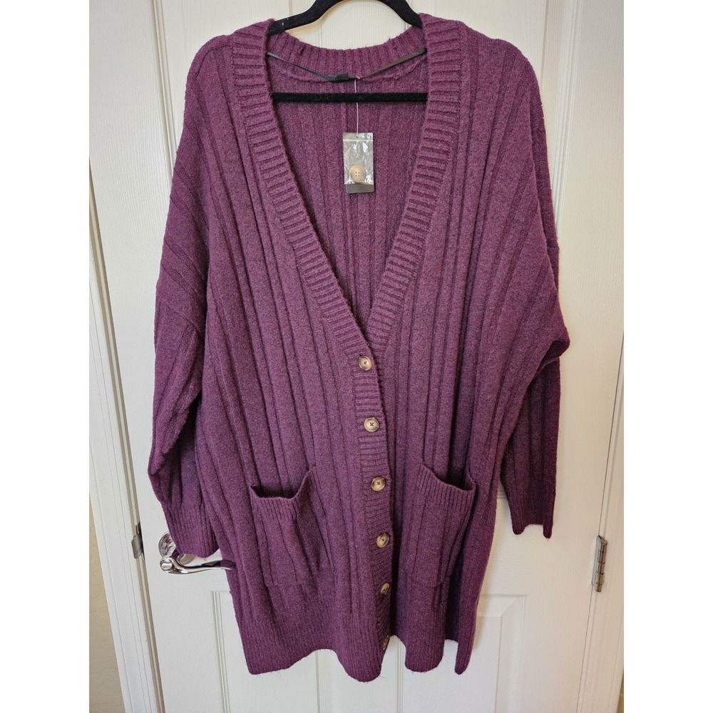 NWT Torrid Cable Knit Purple Boyfriend Button-Down V-Neck Cardigan Sweater, 3X